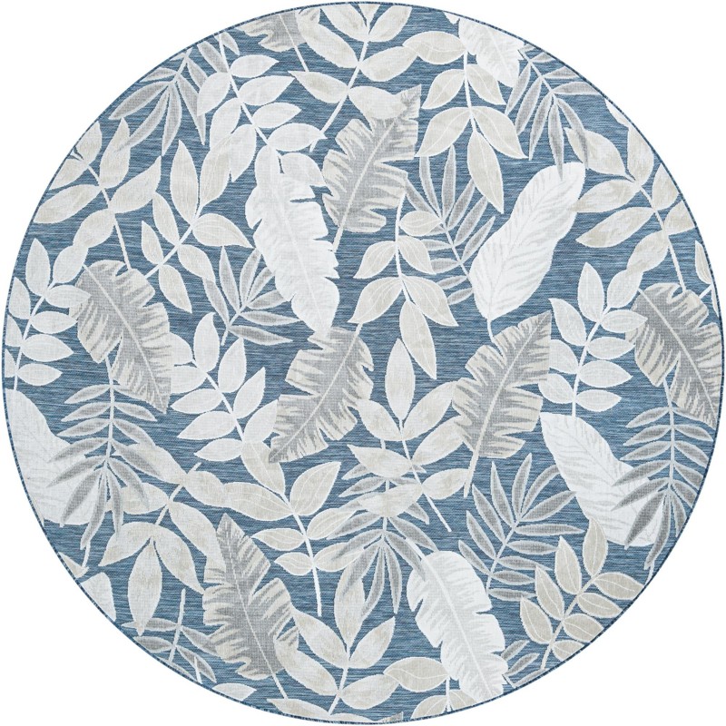 Quimby · Botanical Outdoor Rug, navy, gray and ivory