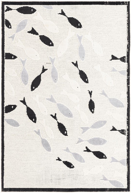 5' 3 x 7' 7 Easton · Fish Outdoor Rug, ivory and black