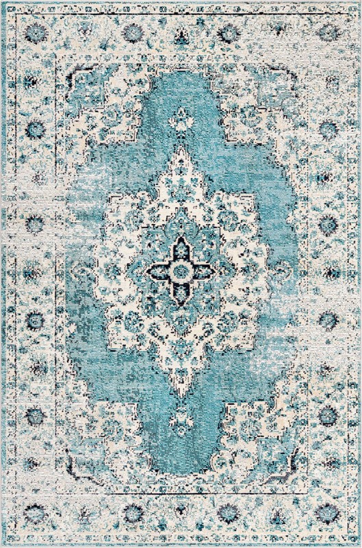 5' x 8' Marjorie · Border rug, turquoise