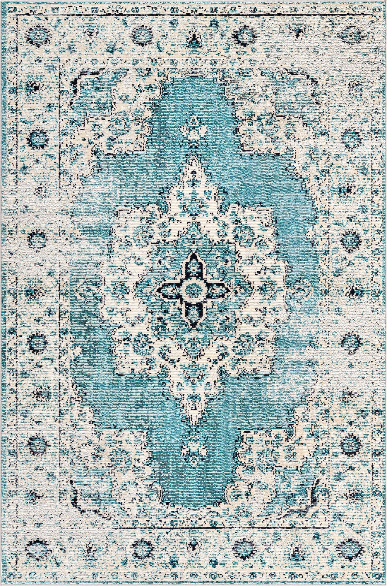5' x 8' Marjorie · Border rug, turquoise