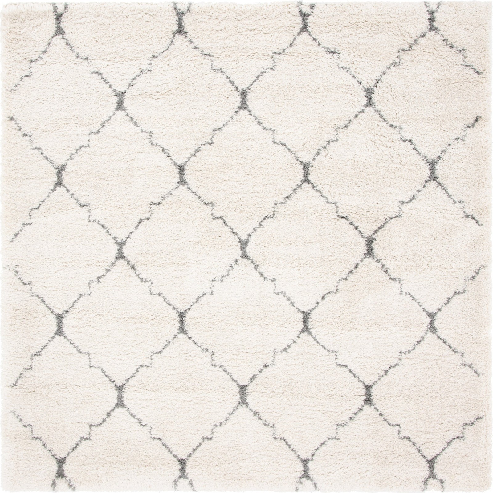 8' x 8' Jameson · Diamond trellis Shag Rug, ivory and gray