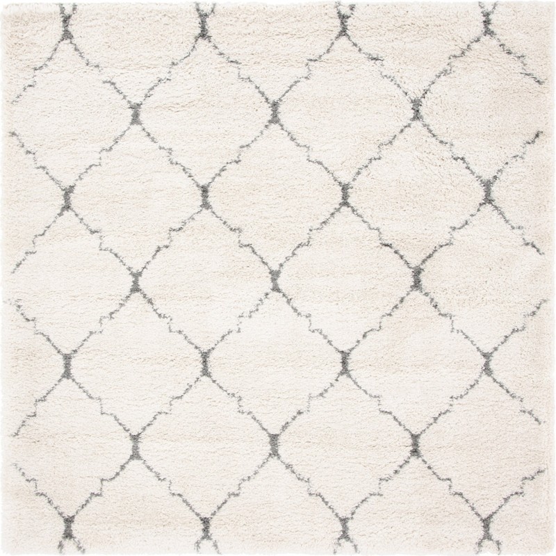 8' x 8' Jameson · Diamond trellis Shag Rug, ivory and gray