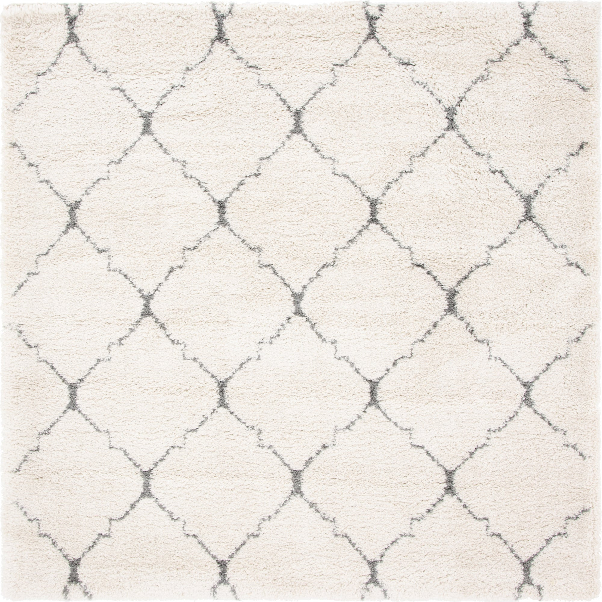 8' x 8' Jameson · Diamond trellis Shag Rug, ivory and gray