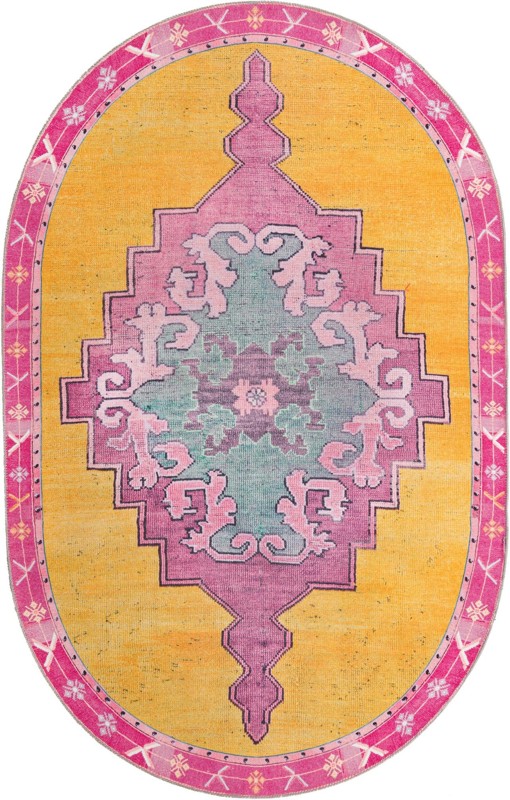Sanderson · Medallion Washable Rug, yellow and pink