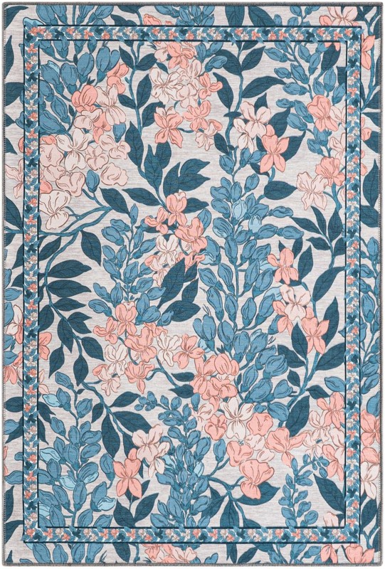 Hanson · Floral rug, blue and peach