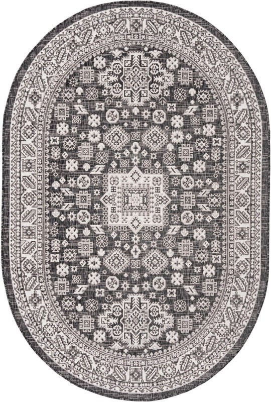 5' 3 x 8' Bellamy · Tribal medallion Outdoor Rug, charcoal and ivory