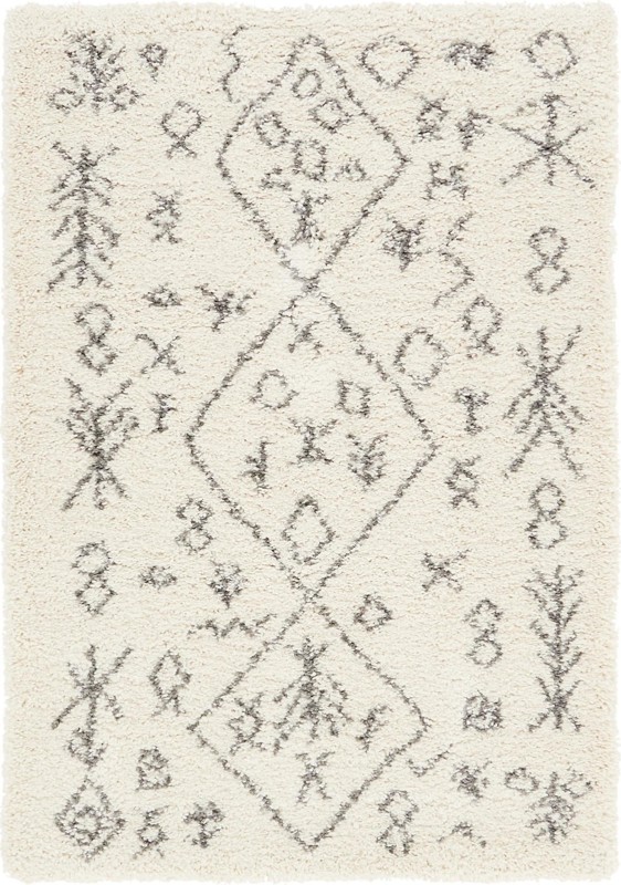 Jameson · Tribal diamond Shag Rug, ivory and gray