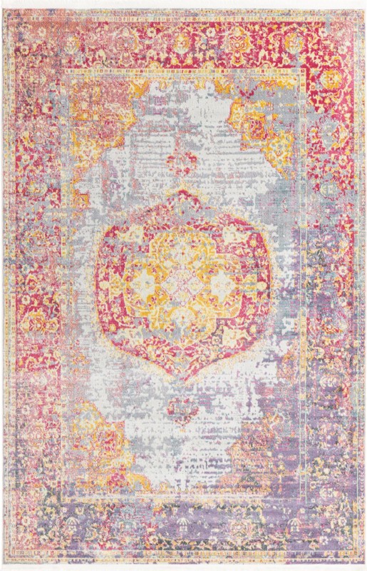 5' 5 x 8' Rowan · Distressed medallion rug, violet and gold