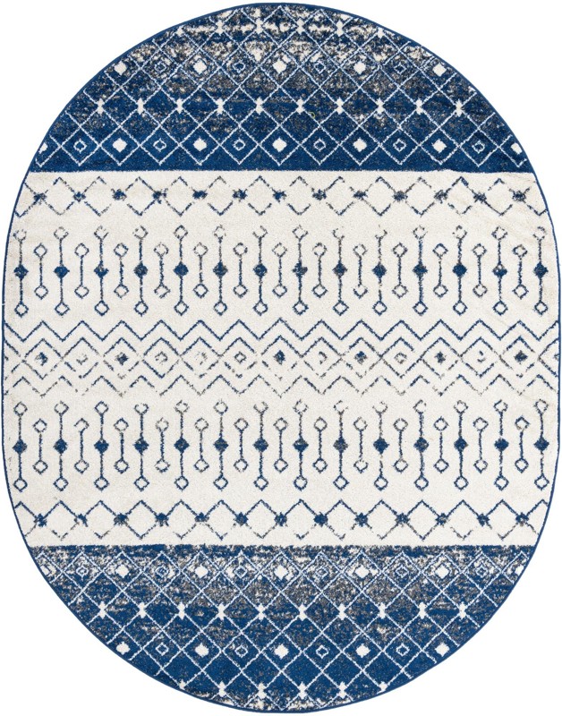 7' 10 x 10' Vernon · Tribal geometric rug, blue and ivory