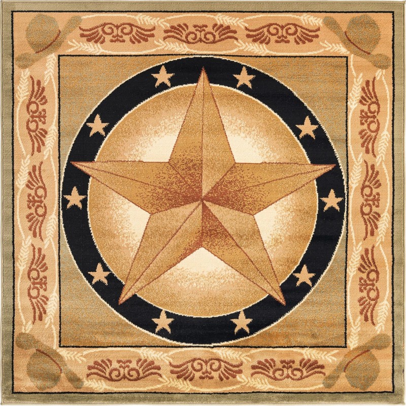 5' 3 x 5' 3 Heather · Western star rug, green and beige