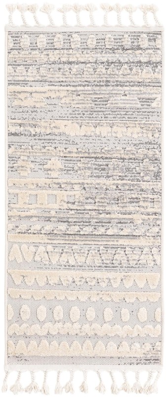 Nightingale · Tribal geometric rug, beige and gray