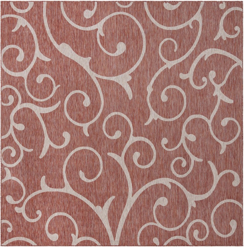Shale · Floral / botanical Outdoor Rug, rust red