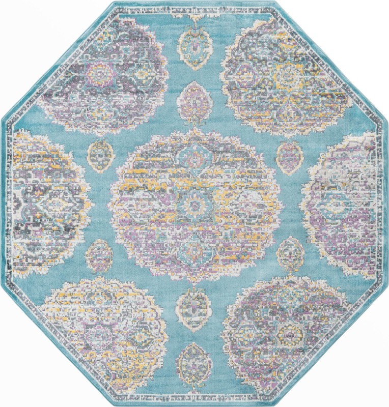 6' x 6' Mather · Medallion rug, turquoise and gold
