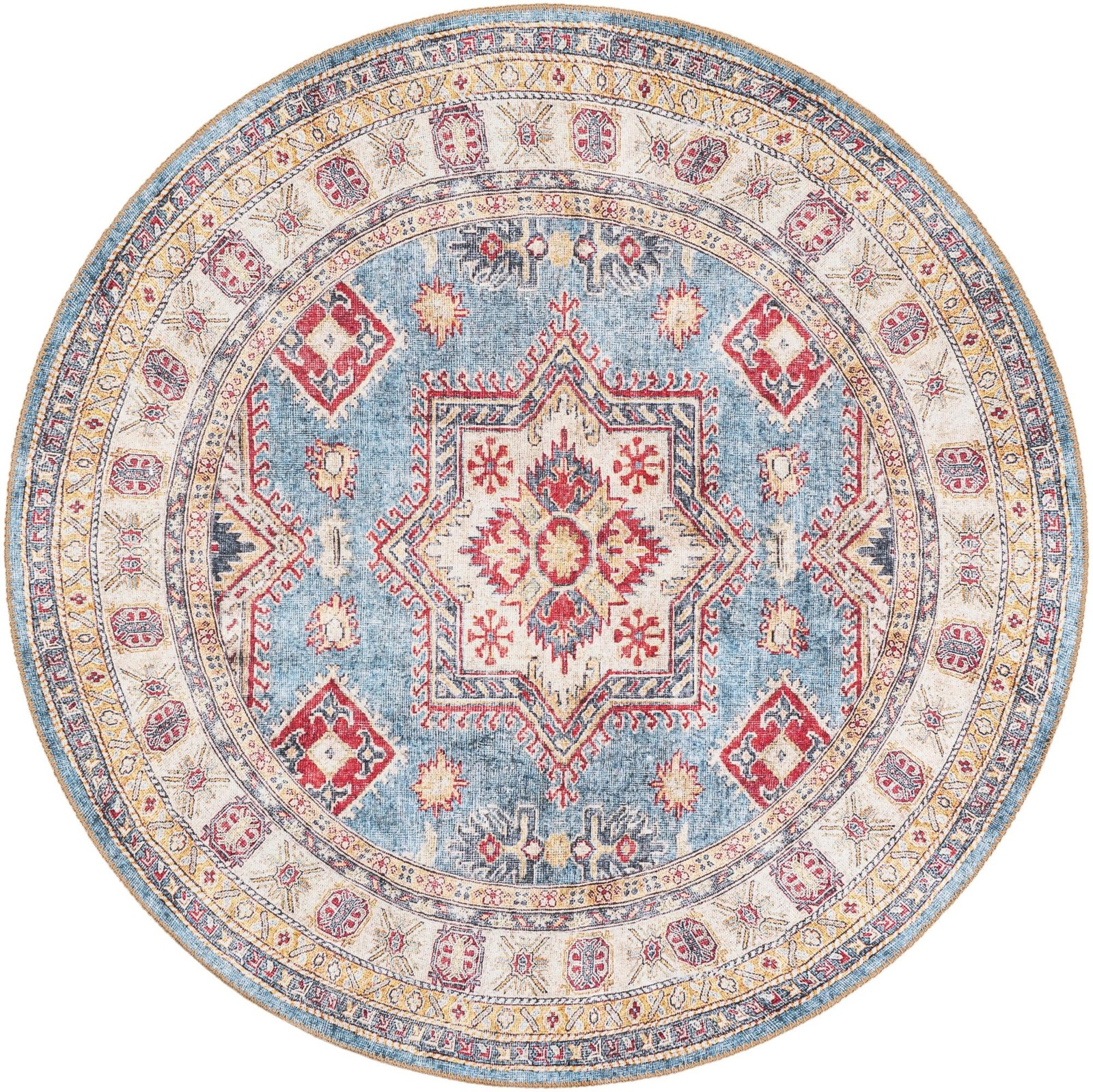 5' 1 x 5' 1 Pickett · Medallion Washable Rug, light blue and red