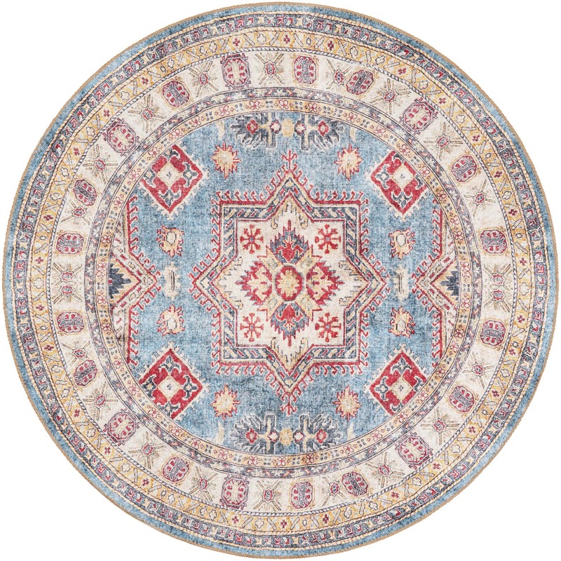 5' 1 x 5' 1 Pickett · Medallion Washable Rug, light blue and red
