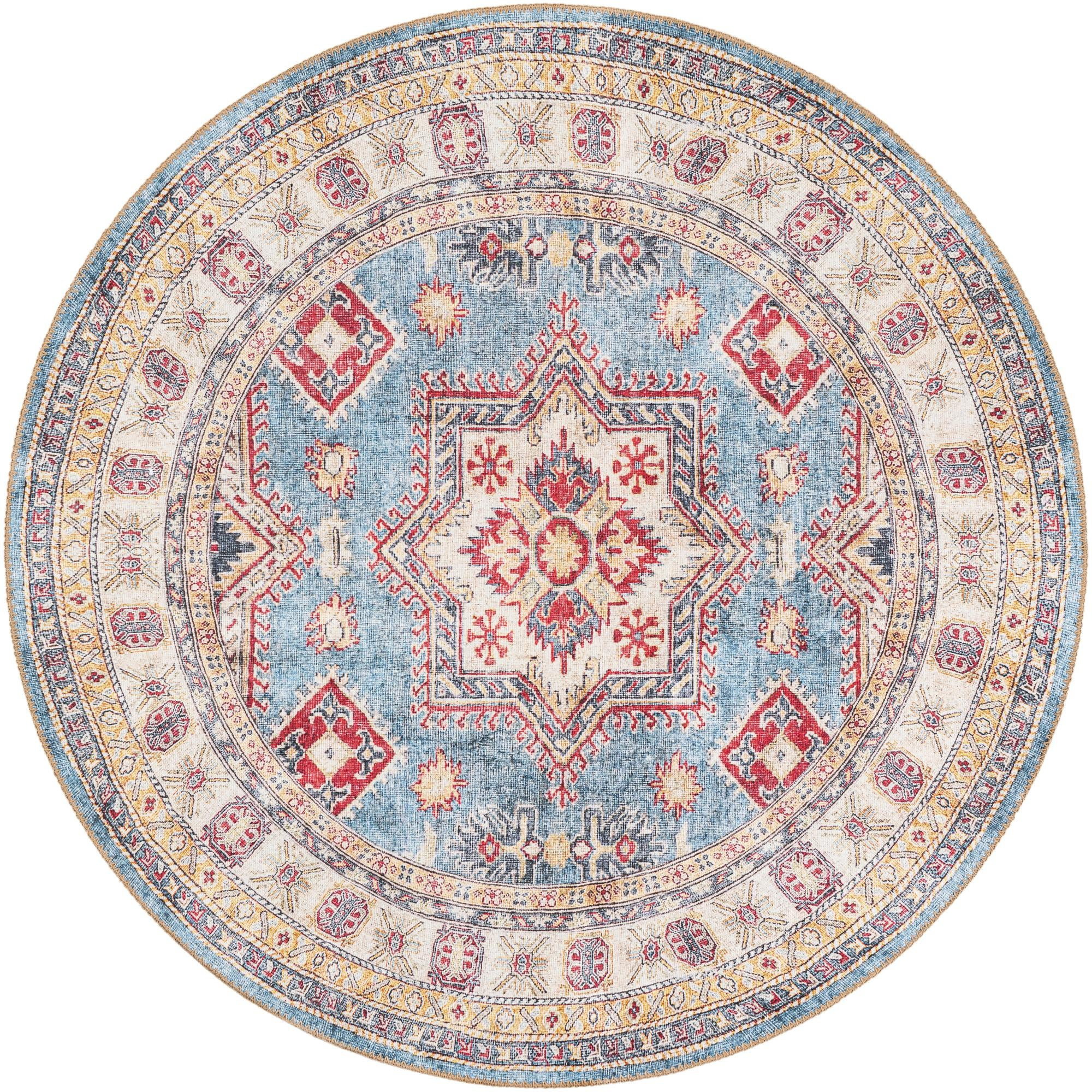 5' 1 x 5' 1 Pickett · Medallion Washable Rug, light blue and red