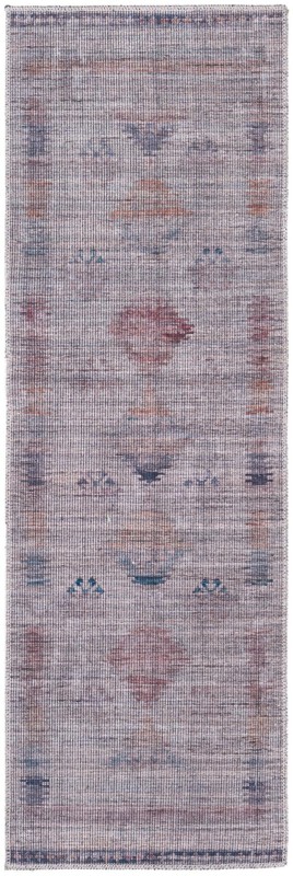 2' x 6' Bascom · Faded tribal Washable Rug, gray and burgundy