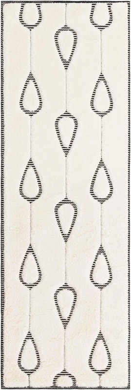 2' 7 x 8' Russell · Geometric teardrop rug, ivory and black