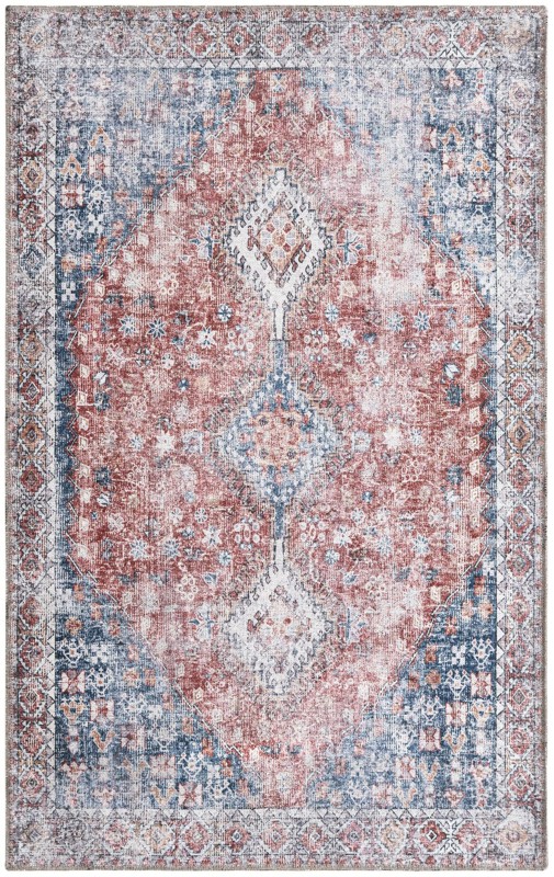 3' 3 x 5' 3 Hodges · Border rug, red and navy blue