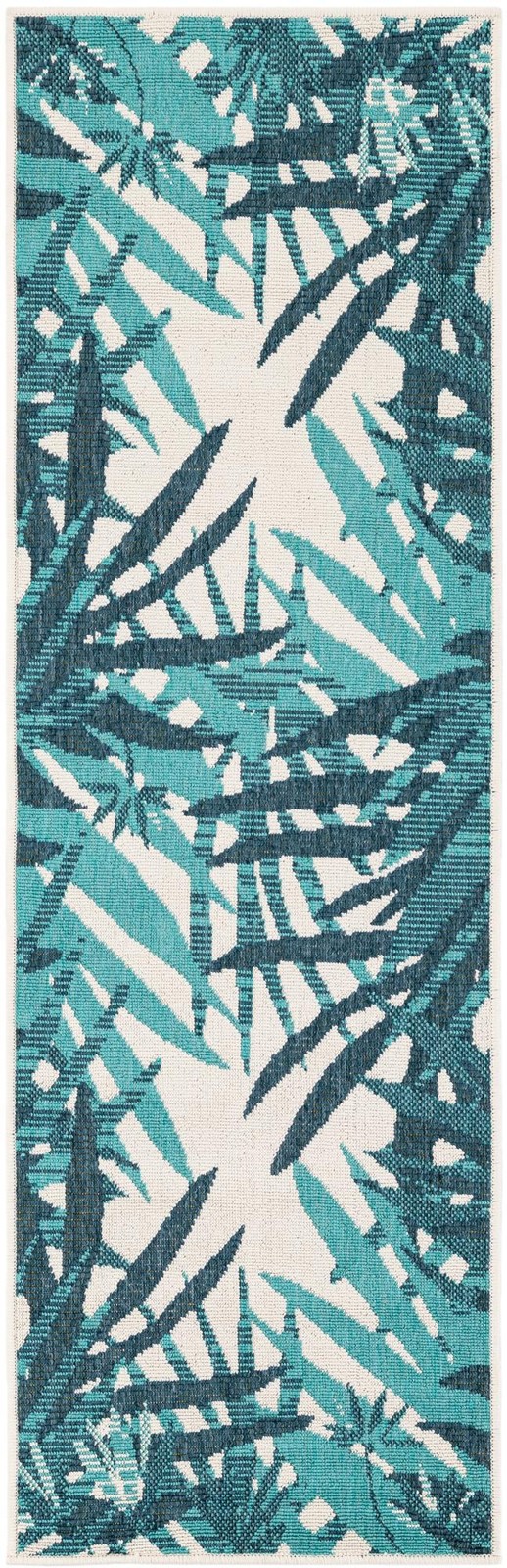 2' x 6' Heron · Floral / botanical Outdoor Rug, teal blue