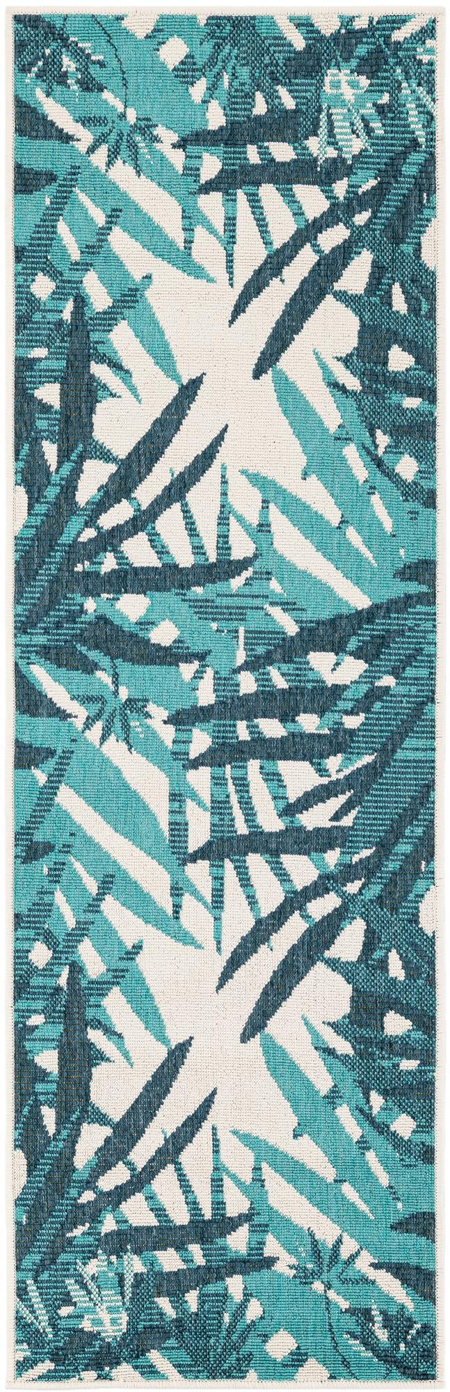 2' x 6' Heron · Floral / botanical Outdoor Rug, teal blue
