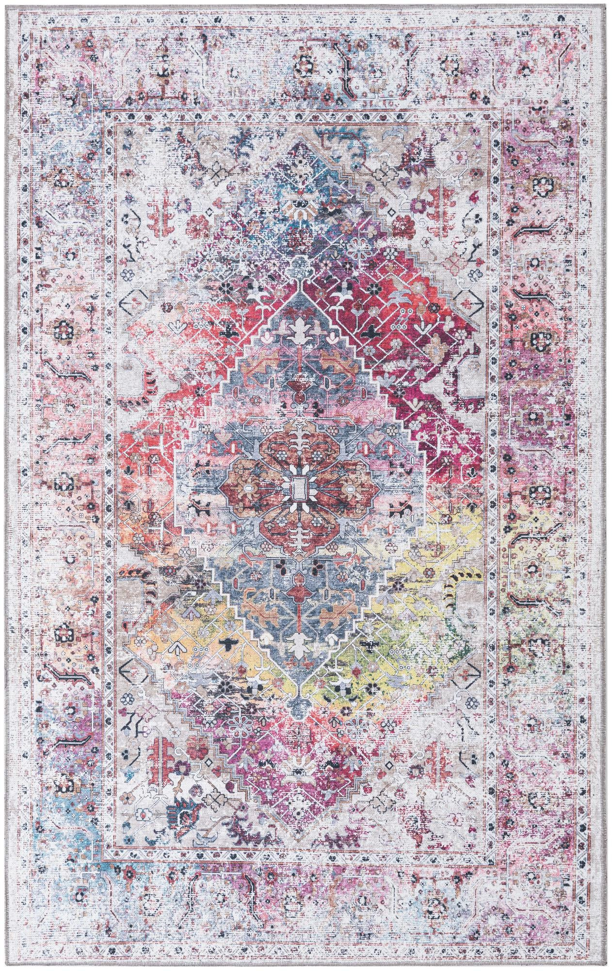 5' 3 x 8' Trillium · Distressed medallion Washable Rug, ivory and multi