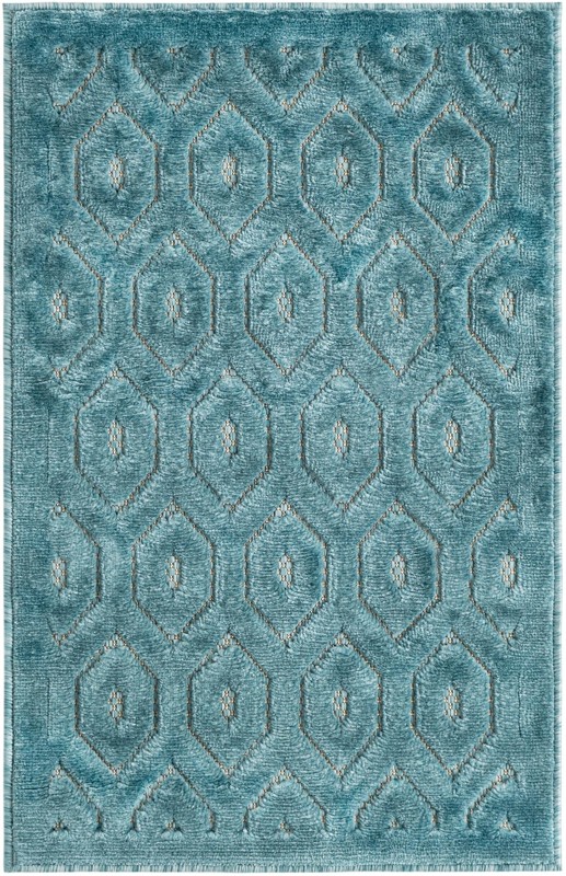 2' x 3' Roanoke · Geometric diamond Outdoor Rug, aqua and ivory
