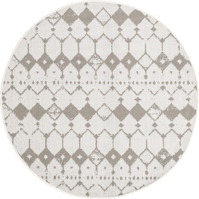 4' x 4' Stowe · Geometric diamond Outdoor Rug, ivory and gray