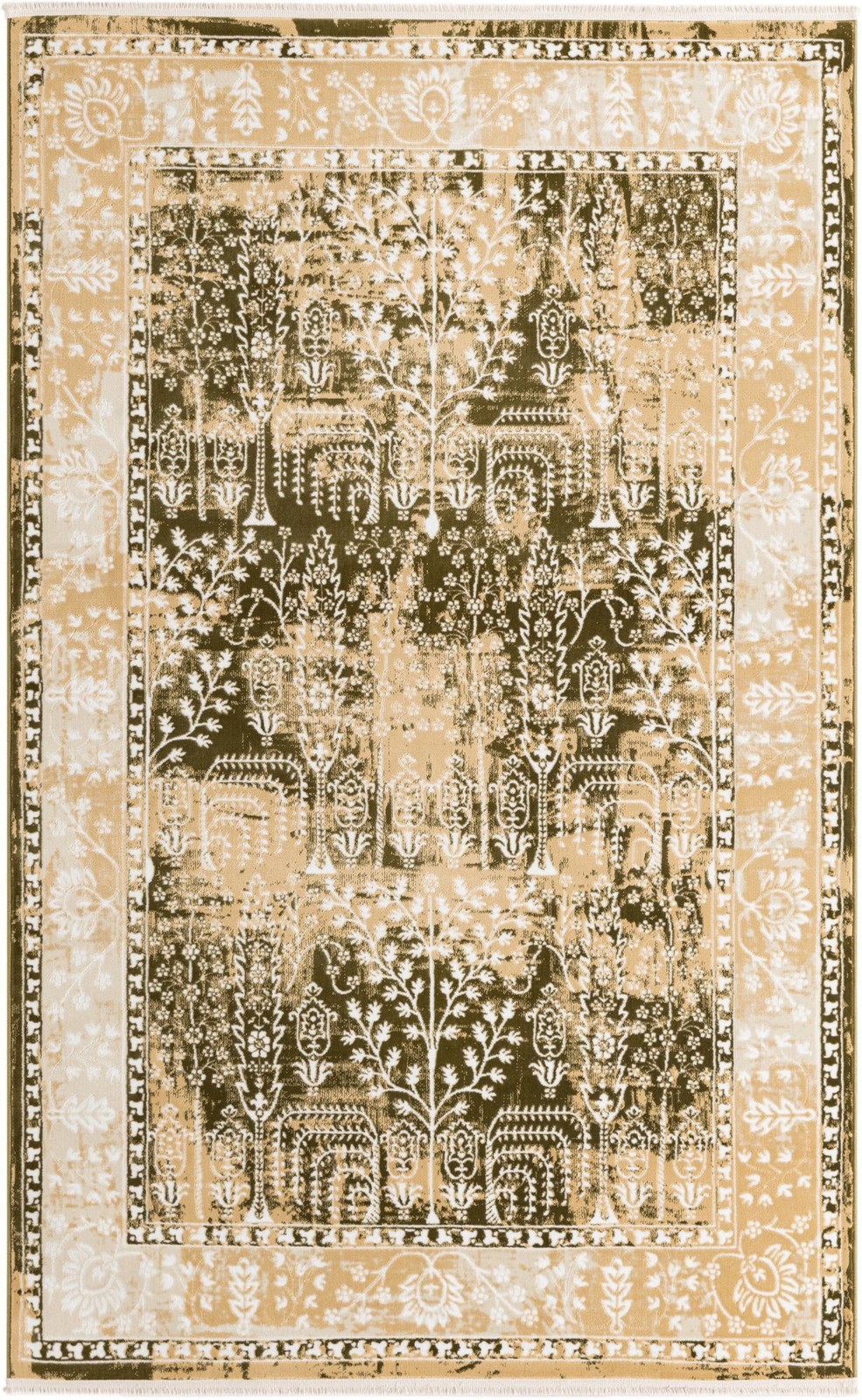 5' 3 x 8' Bushnell · Border rug, green and beige