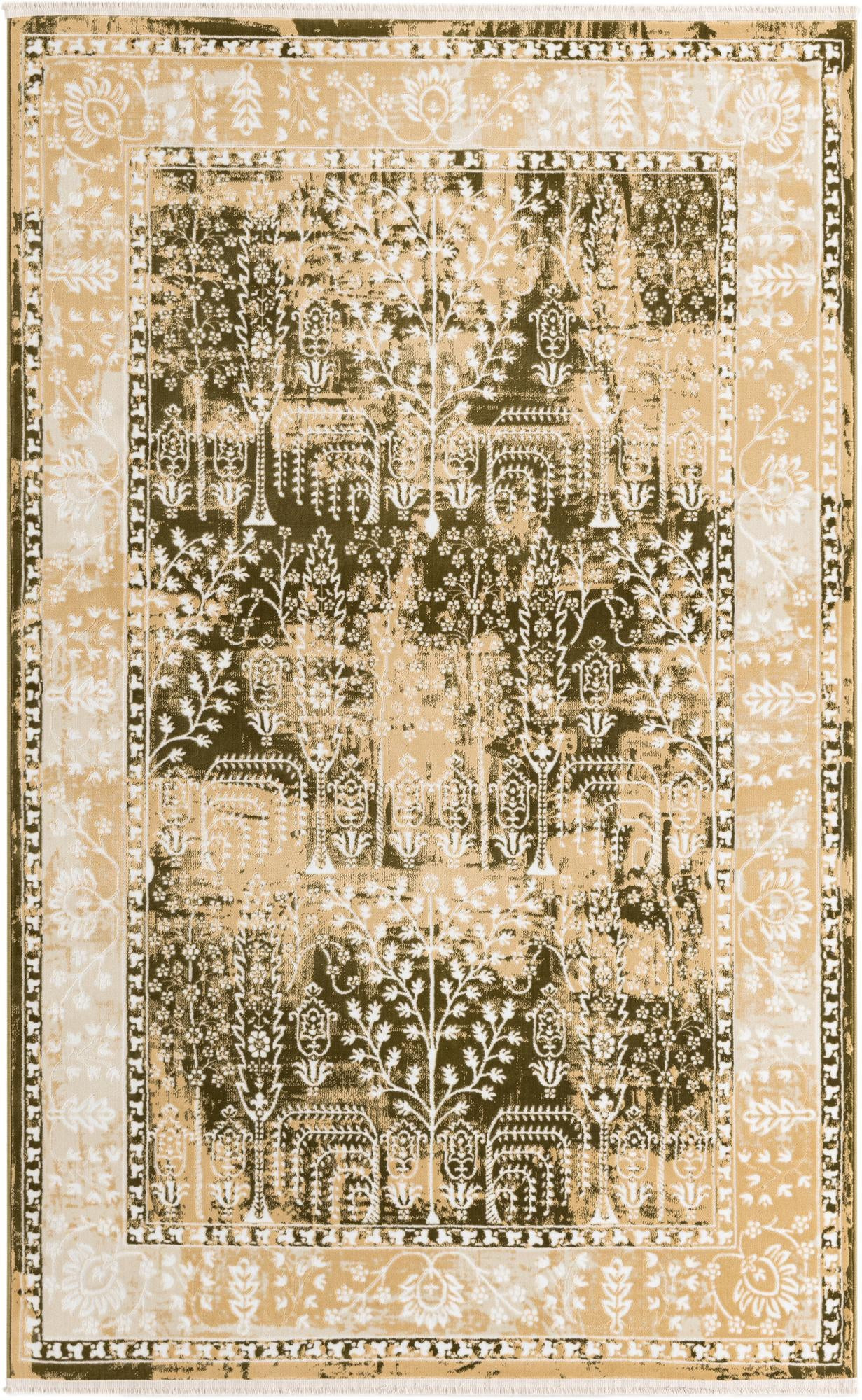 5' 3 x 8' Bushnell · Border rug, green and beige
