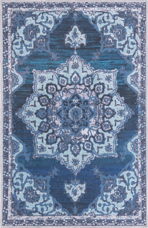 5' 3 x 8' Rideout · Medallion Washable Rug, navy and light blue