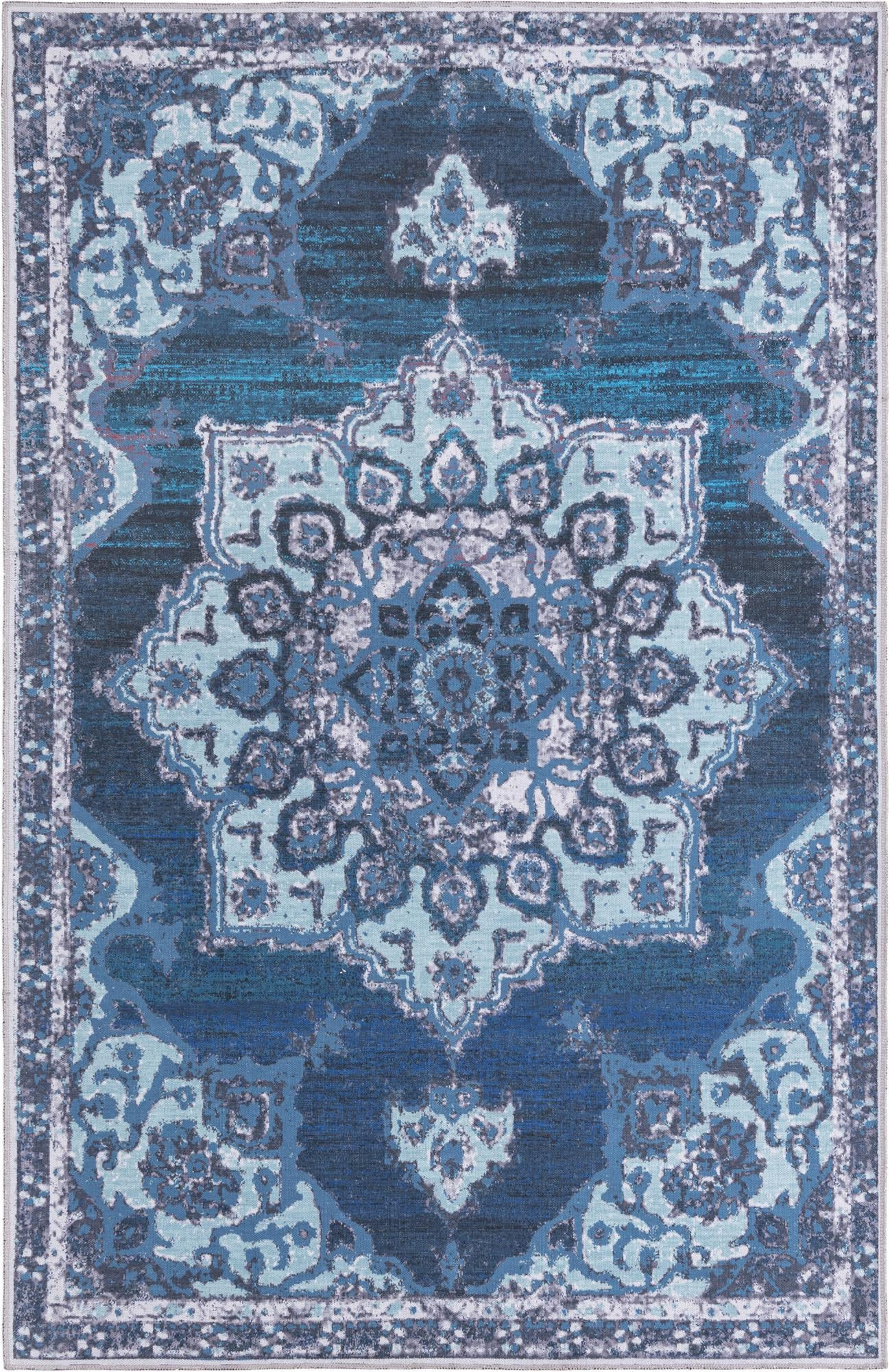5' 3 x 8' Rideout · Medallion Washable Rug, navy and light blue