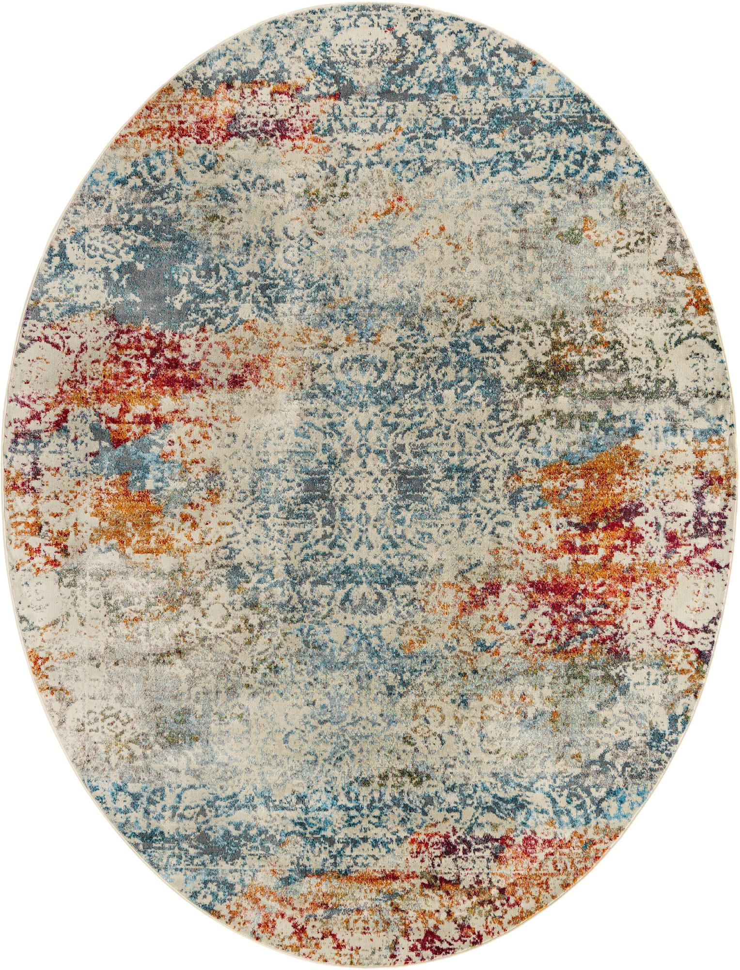 7' 10 x 10' Mallow · Distressed medallion rug, multicolor and cream