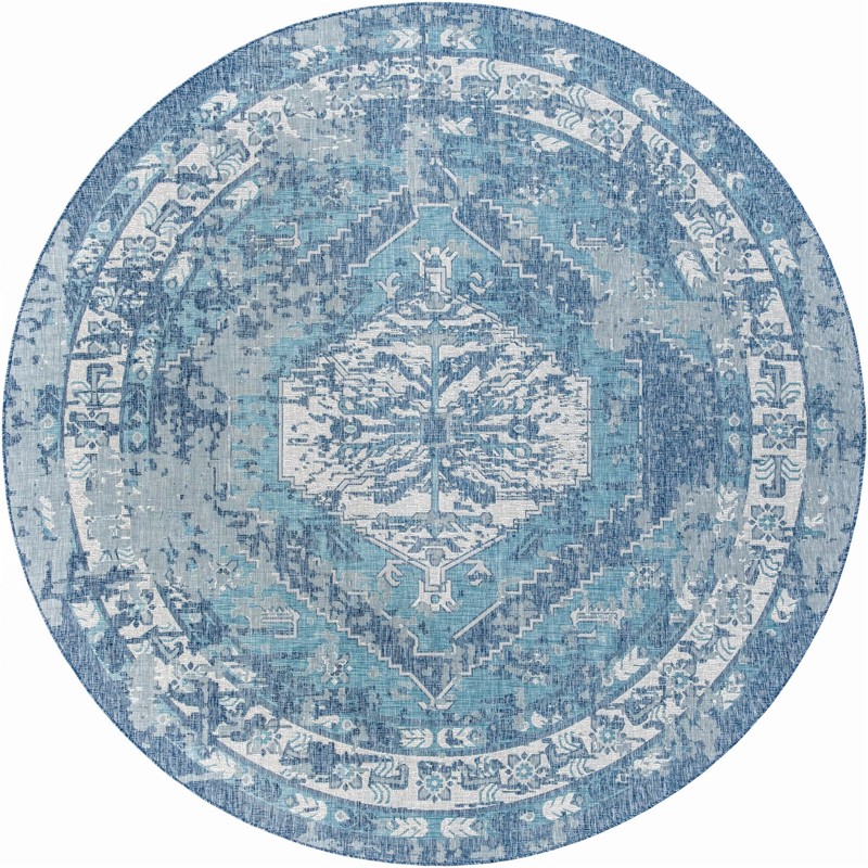 13' x 13' Wylie · Distressed medallion Outdoor Rug, shades of blue