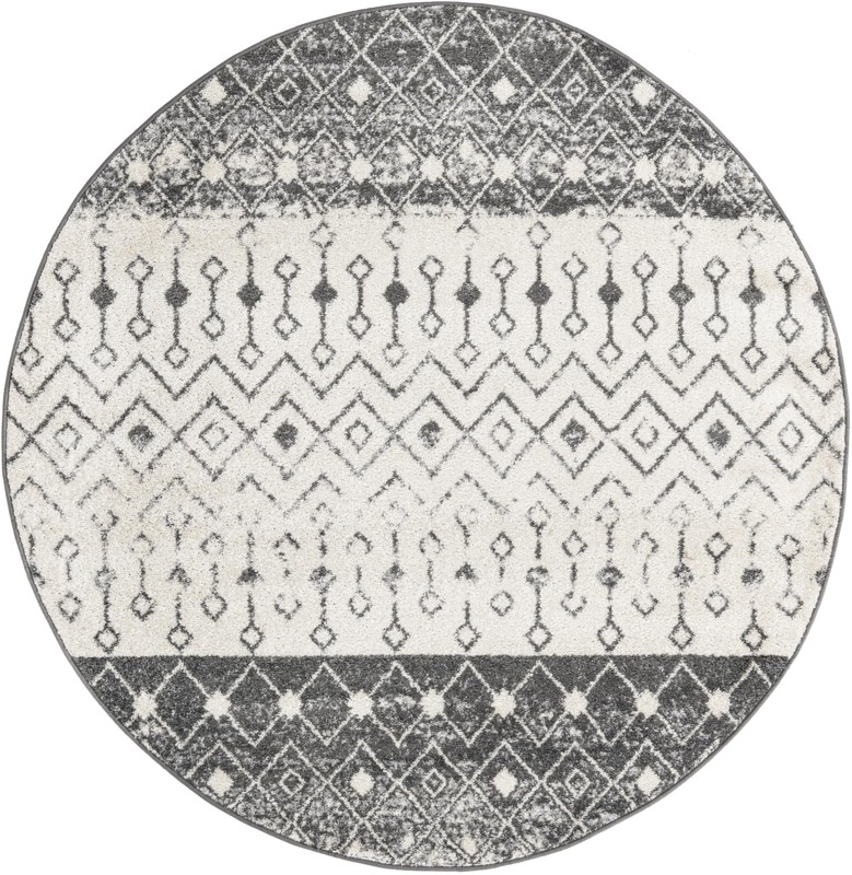 6' x 6' Vernon · Geometric tribal rug, gray and ivory