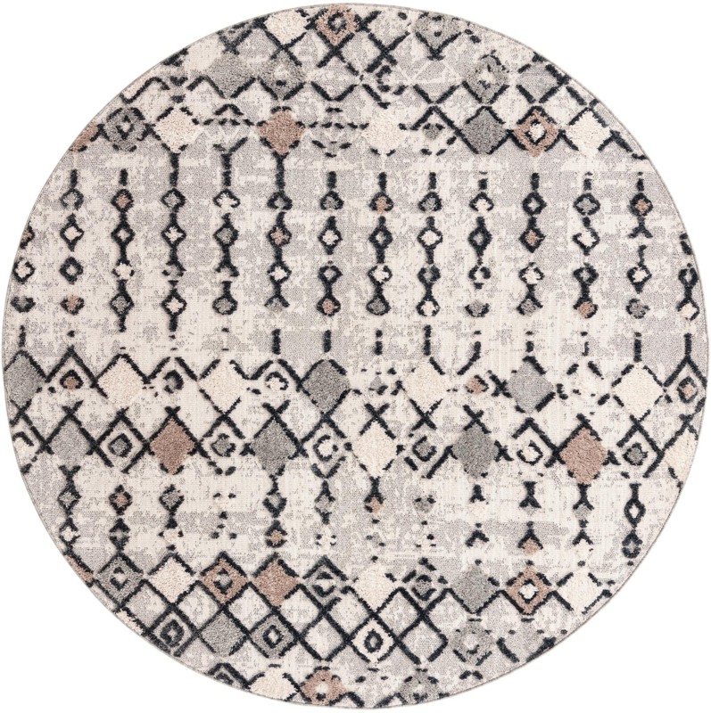 7' x 7' Josephine · Geometric tribal rug, sand and gray
