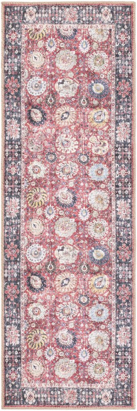 2' x 6' 1 Barlow · Floral medallion Washable Rug, vintage red