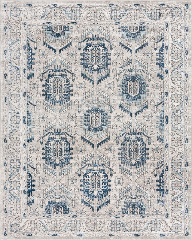 9' x 12' Bozeman · Tribal medallion rug, gray and blue