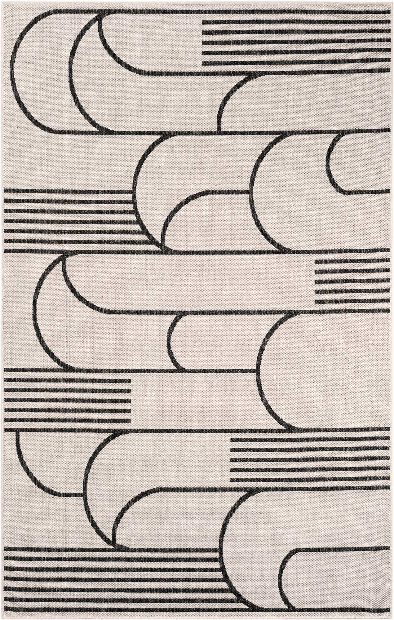 5' 3 x 8' Prudence · Geometric Outdoor Rug, black and white