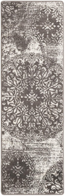2' x 6' Blakemore · Distressed medallion rug, gray and ivory