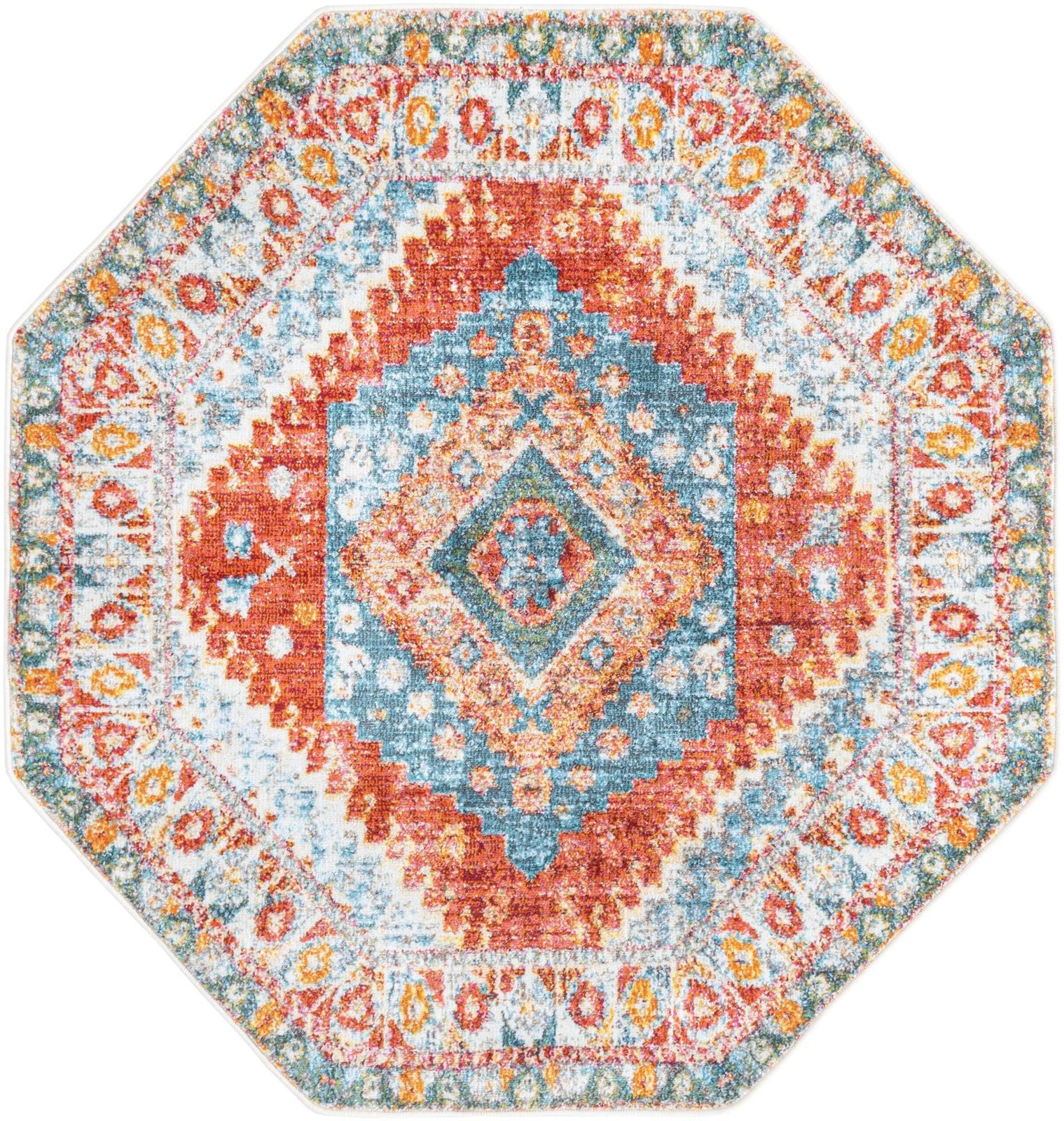 4' x 4' Louisa · Diamond medallion rug, rust and blue