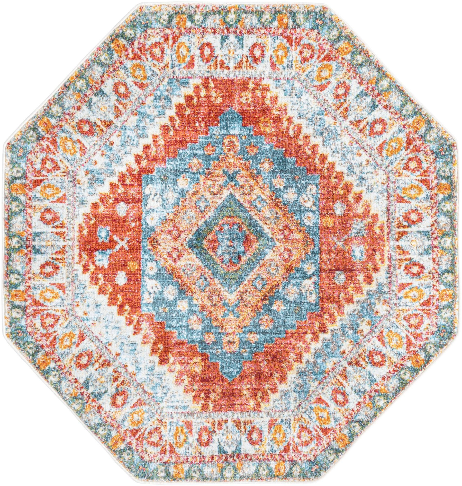 4' x 4' Louisa · Diamond medallion rug, rust and blue