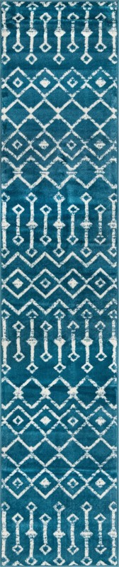 2' x 6' 7 Dudley · Geometric lattice rug, blue and ivory