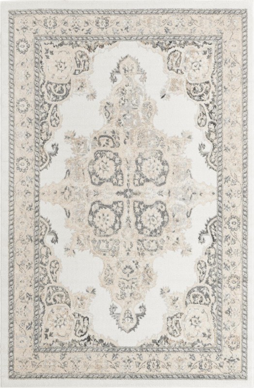 6' x 9' Selby · Medallion rug, ivory and gray