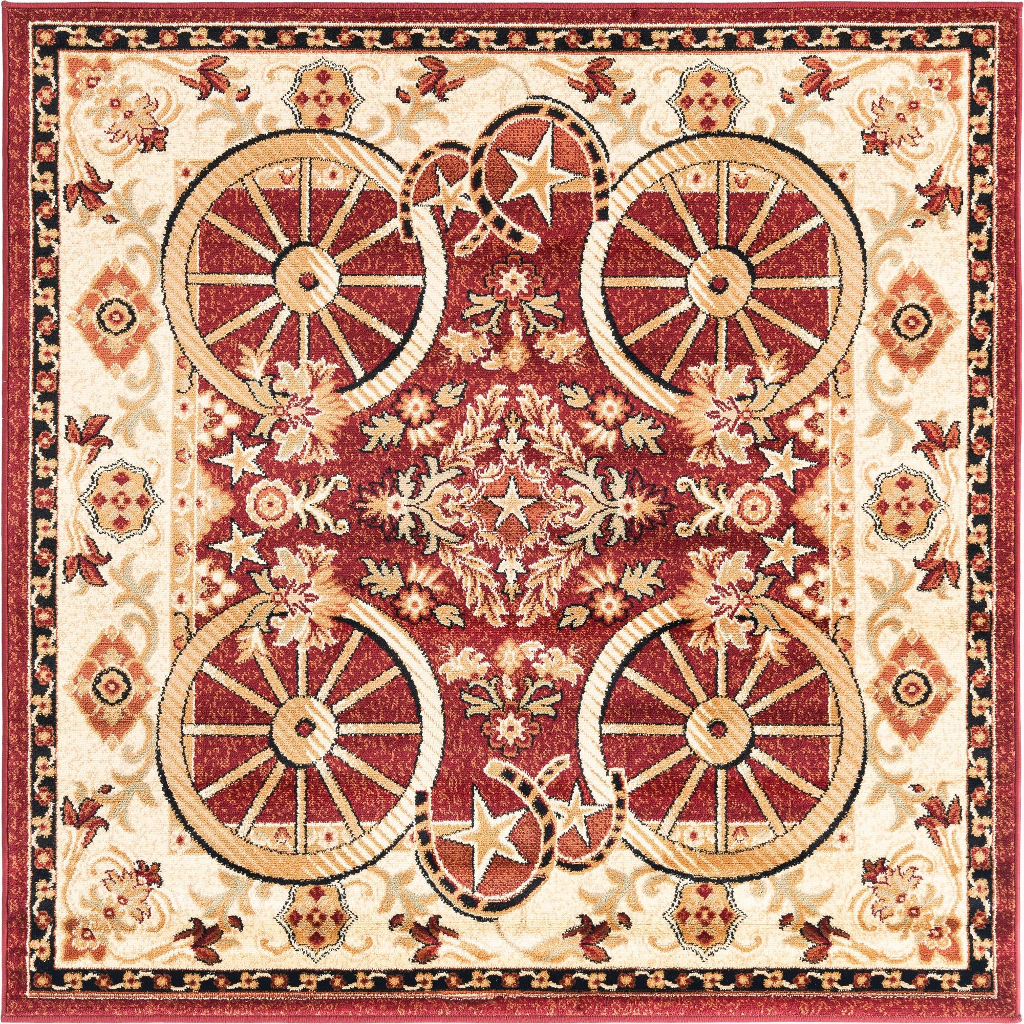 5' 3 x 5' 3 Tabor · Border rug, red