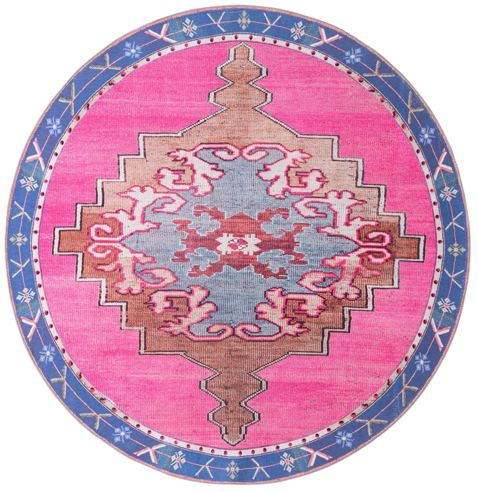 6' x 6' Sanderson · Border Washable Rug, fushia