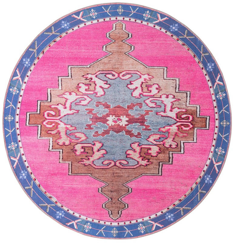 6' x 6' Sanderson · Border Washable Rug, fushia