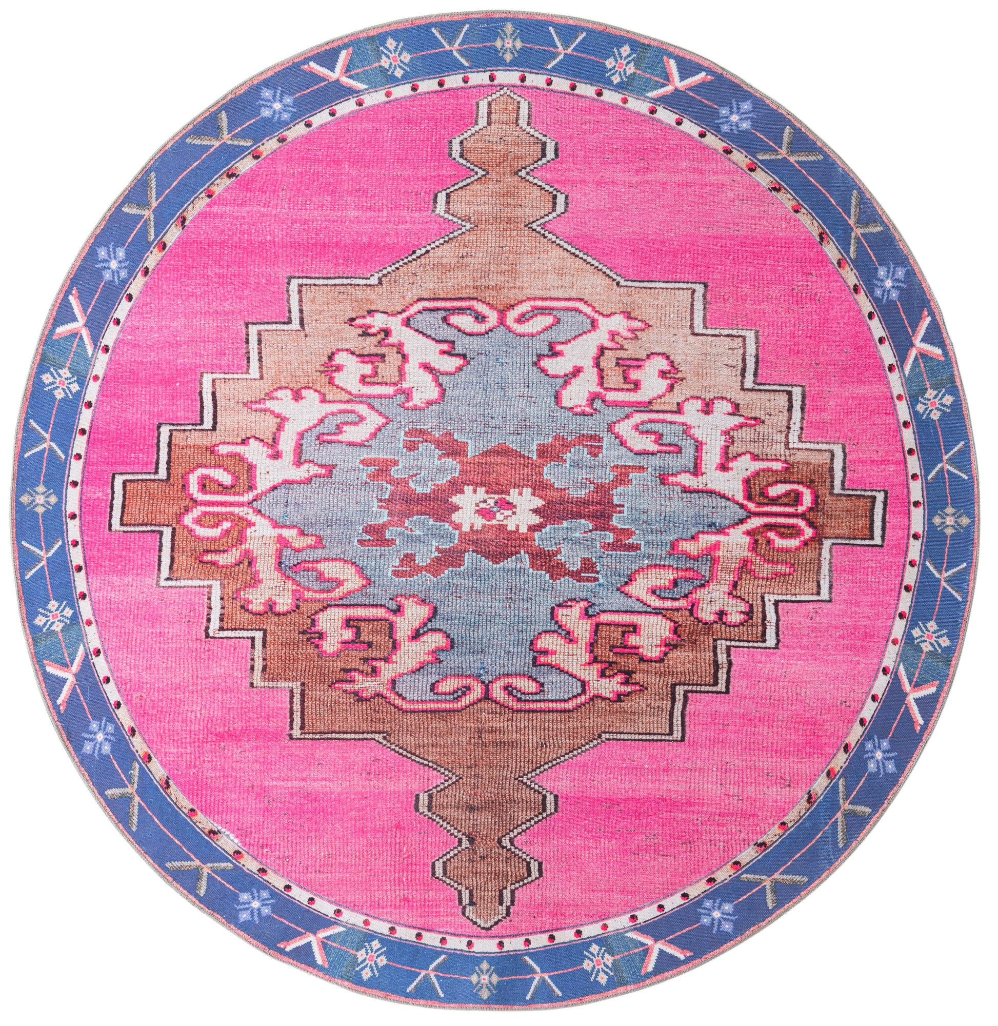6' x 6' Sanderson · Border Washable Rug, fushia