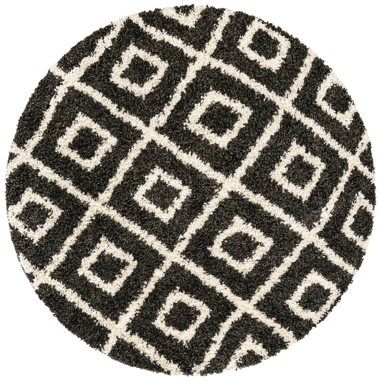 5' 3 x 5' 3 Tunstall · Diamond lattice Shag Rug, black and white