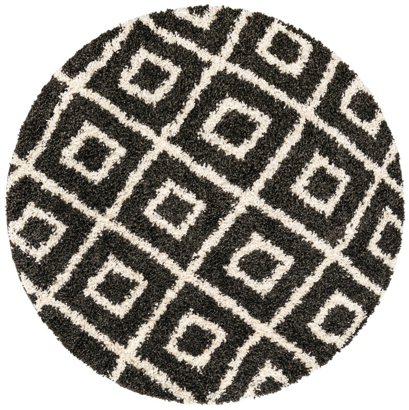 5' 3 x 5' 3 Tunstall · Diamond lattice Shag Rug, black and white